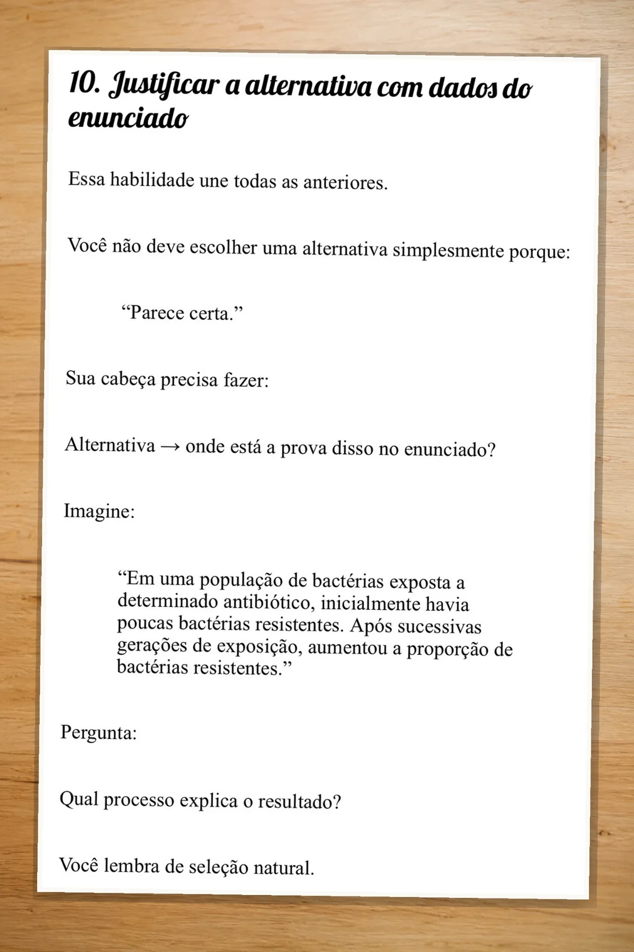Amostra sobre como justificar alternativas com dados do enunciado
