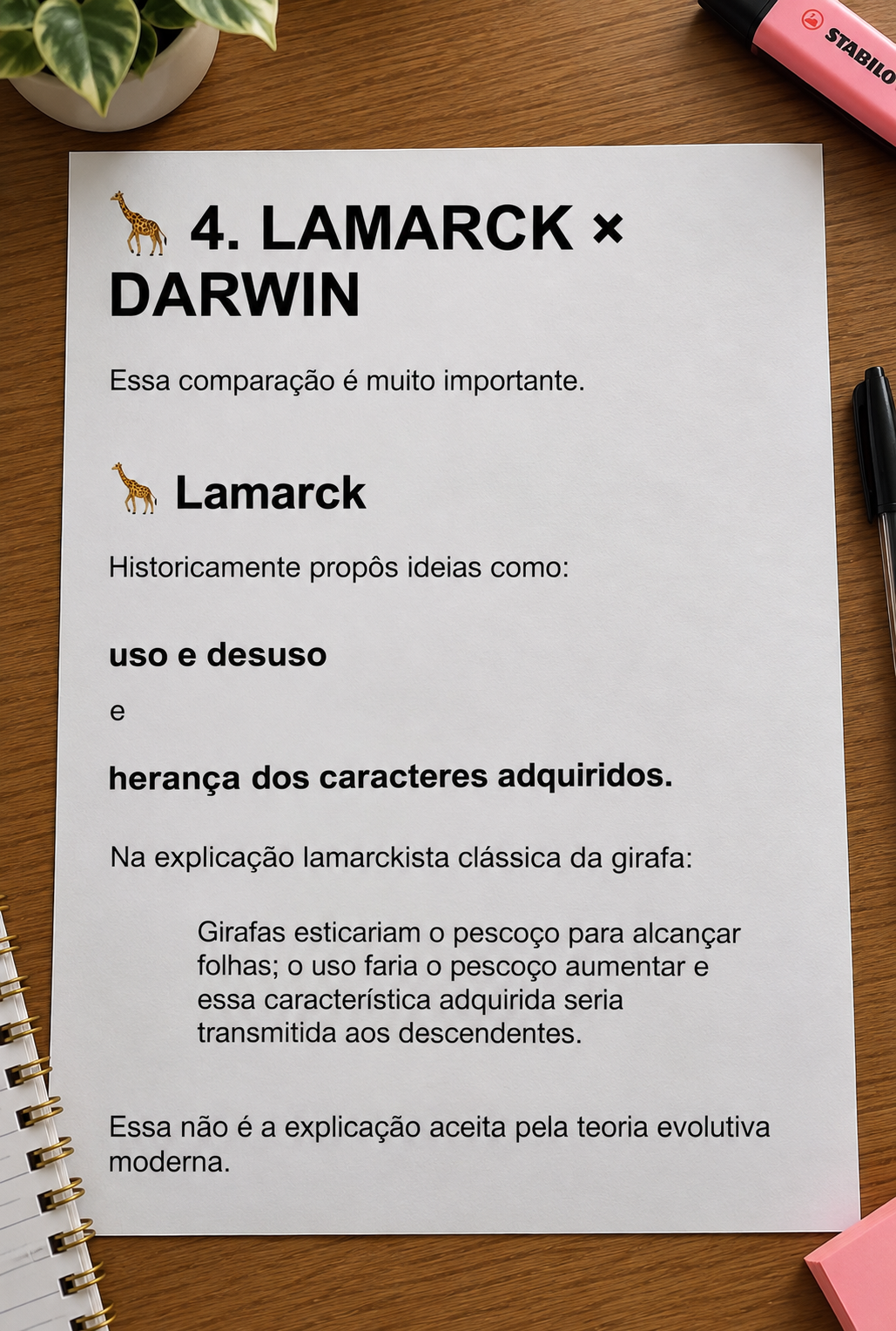 Amostra de conteúdo comparando Lamarck e Darwin
