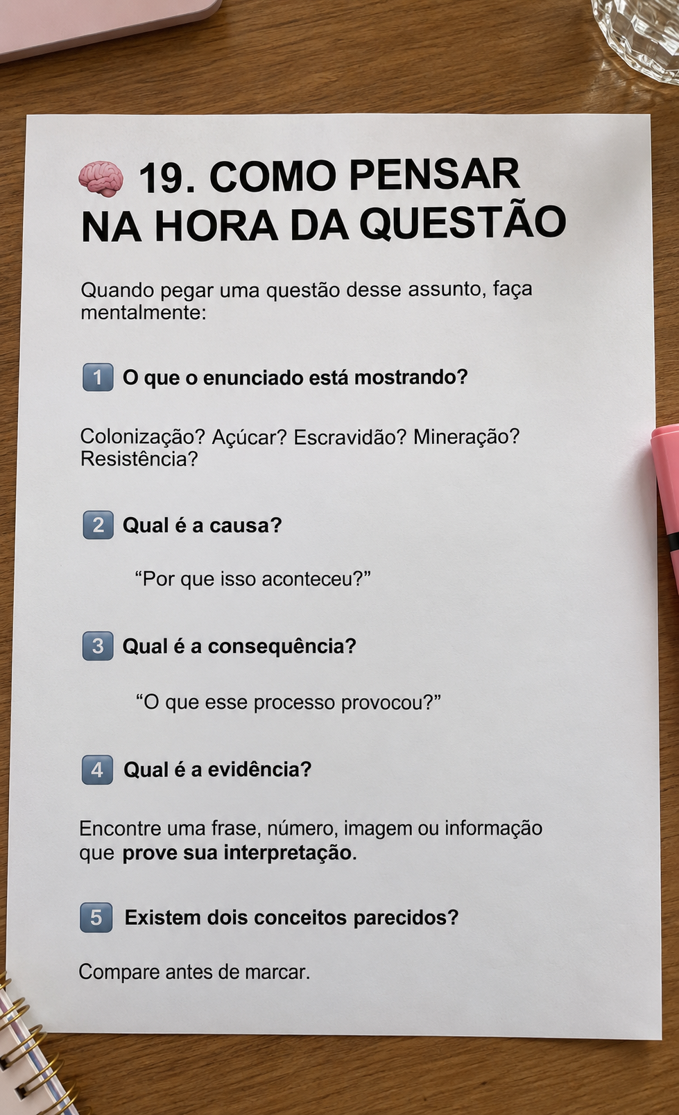 Amostra com estratégia para pensar durante a questão
