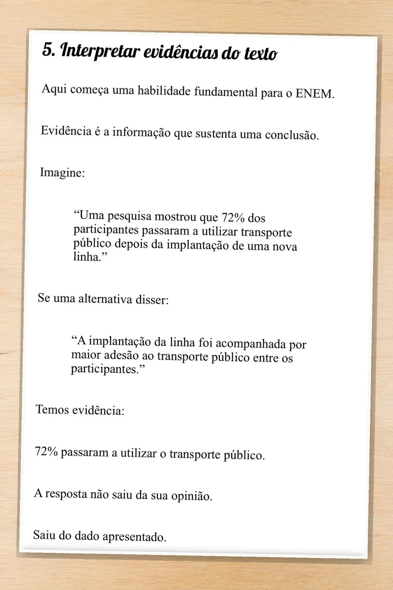 Amostra sobre interpretação de evidências do texto